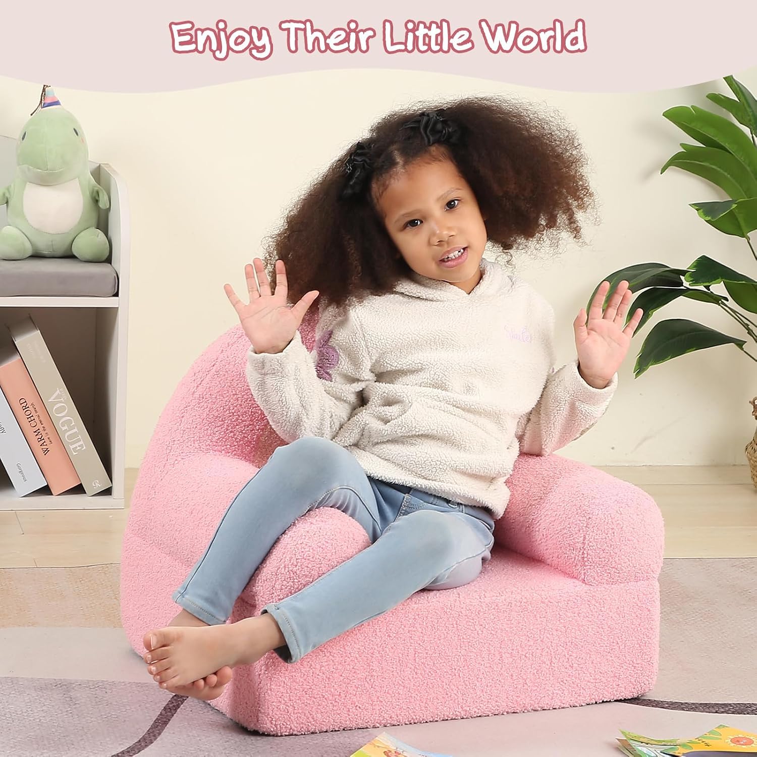 MOMCAYWEX Comfy Toddler Chair, Snuggly Kids Armchair, Pink Rainbow
