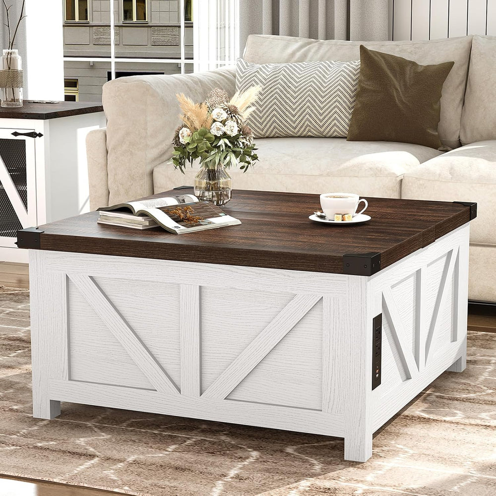 jimeimen Farmhouse Lift Top Coffee Table with Storage, Wood Square Center Tab...