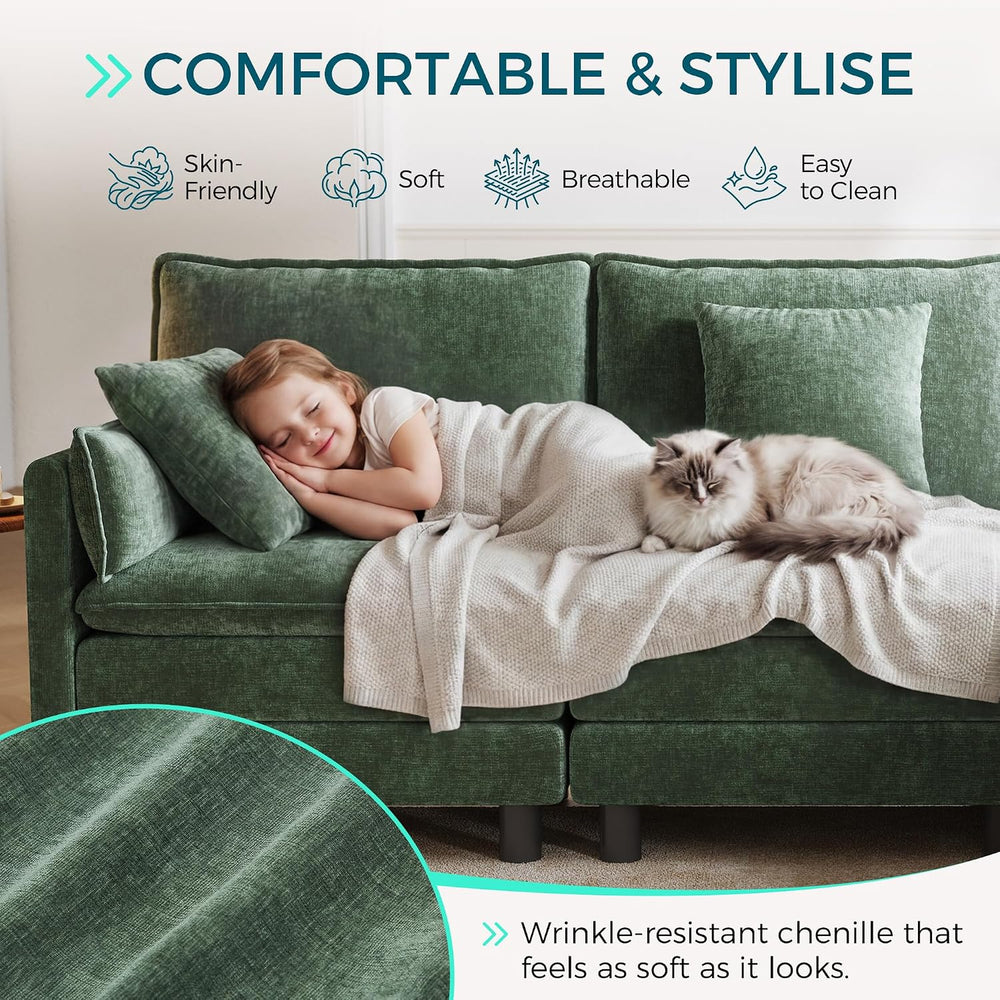 LINSY HOME 65'' Modular Sectional Sofa Love Seat Couch Chenille Cloud...