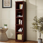 70" Tall Mahogany Bookcase, 5 Tiers Narrow Bookshelf for Living Room | 15" Wide Book shelf, Book Case for Hallway Kitchen Home Office Bathroom, Open Storage Organizer with Adjustable Shelf