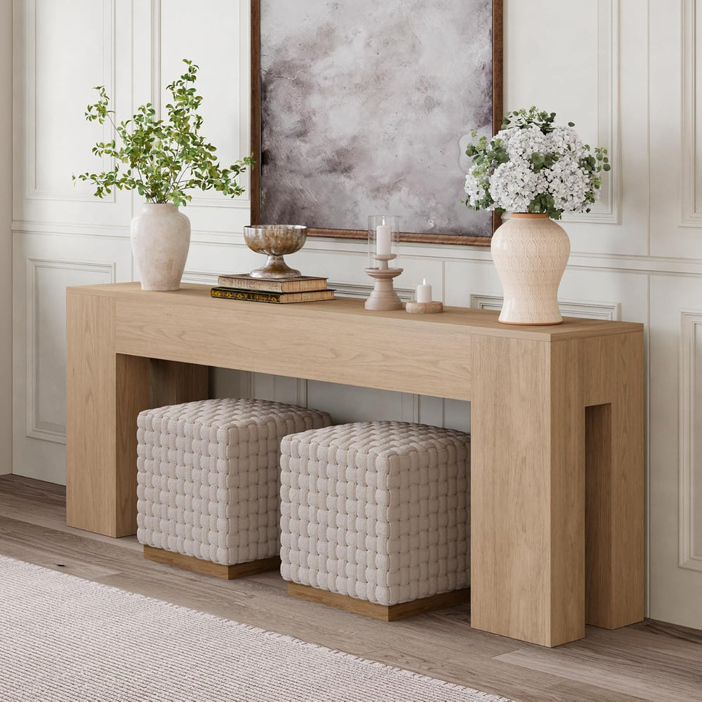 Extra Long 79" Light Oak Wood Console Table for Entryway, Farmhouse Sofa...