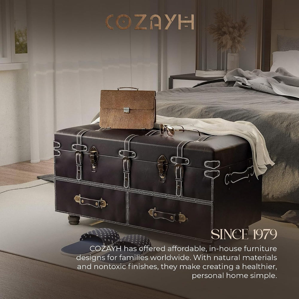 COZAYH Vintage Storage Bench Upholstered Mid-Century Storage Ottoman Bed Benc...