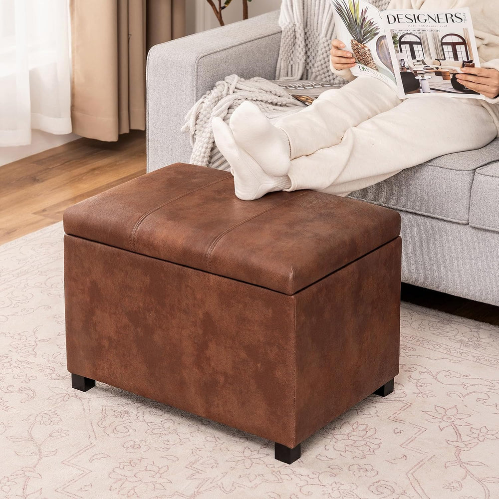 Asense 24-Inch Storage Ottoman Bench,Foot Stool Ottoman with Storage, Faux Le...
