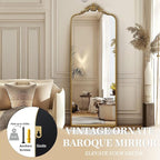 G-LEAF Vintage Baroque Full Length Floor Mirror 75"X30", Victorian Antique Mirror with Brush Gold Ornate Metal Frame for Fireplace Entryway Living Room Hallway Bathroom