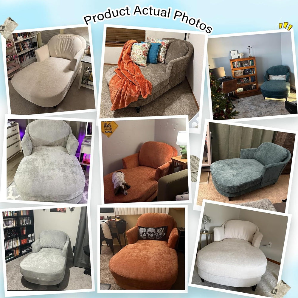 59.8" Chaise Lounge Chair Indoor, Chenille Reading Chairs | Side Pocket,...