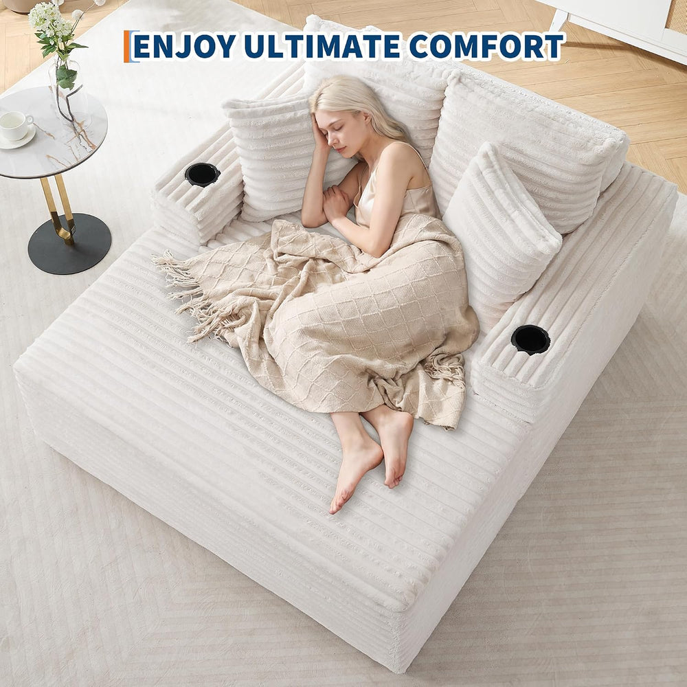 Garvee 64" Oversized Chaise Lounge Chair Indoor, Corduroy Upholstered Fl...