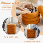 ONEVOG Round Storage Ottoman, 20" Small Ottomans Table with Removable Lid, Velvet Fabric Soft Footrest Stool for Couch, Upholstered Stuffed Circle Seat for Living Room/Bedroom/Dorm/Vanity, Orange