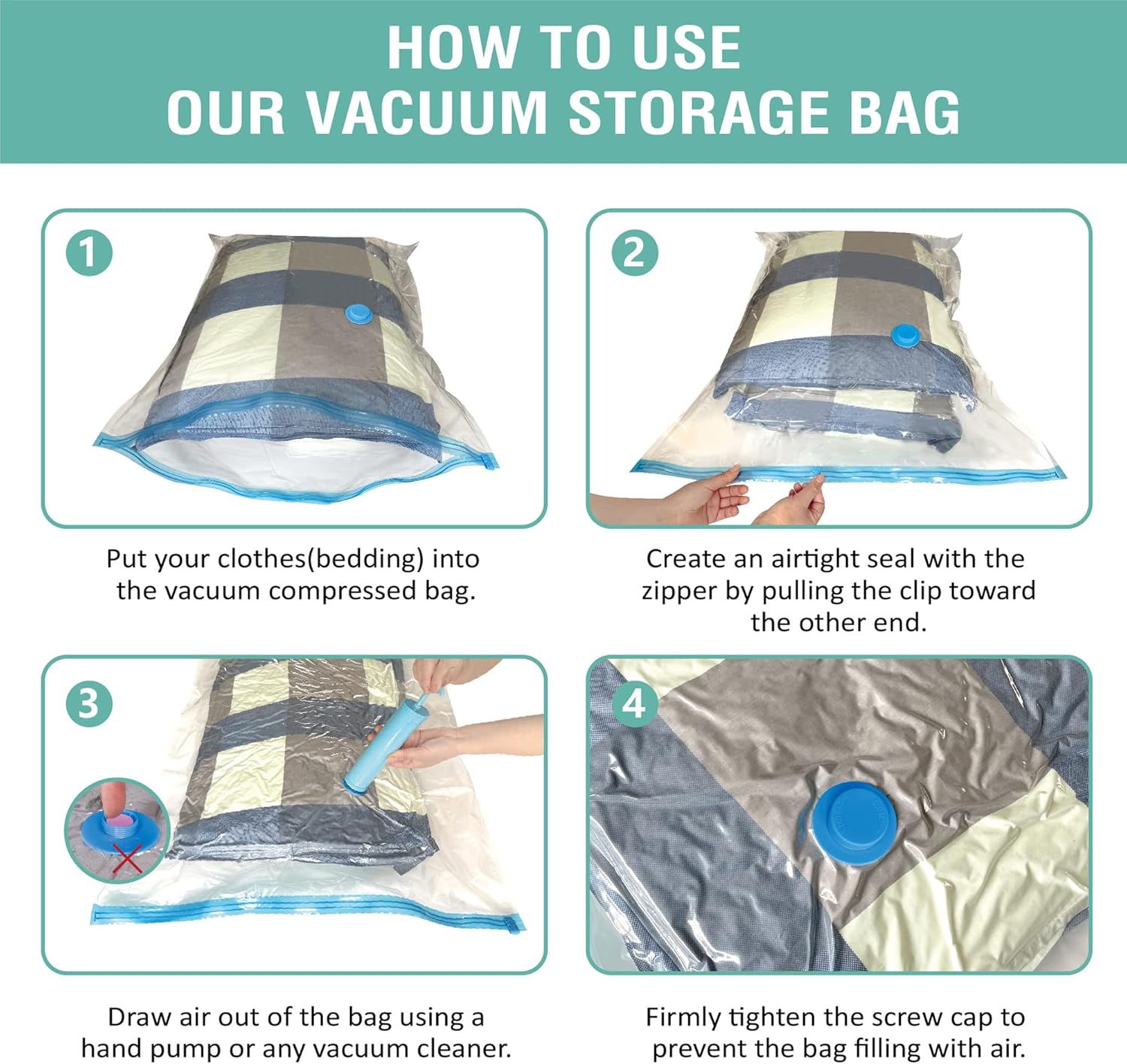 6 Pack Vacuum Storage Bags, Space Saver Bags (2 Jumbo/2 Large/2 Medium) Compression Storage Bags for Comforters and Blankets, Vacuum Sealer Bags for Clothes Storage, Hand Pump Included