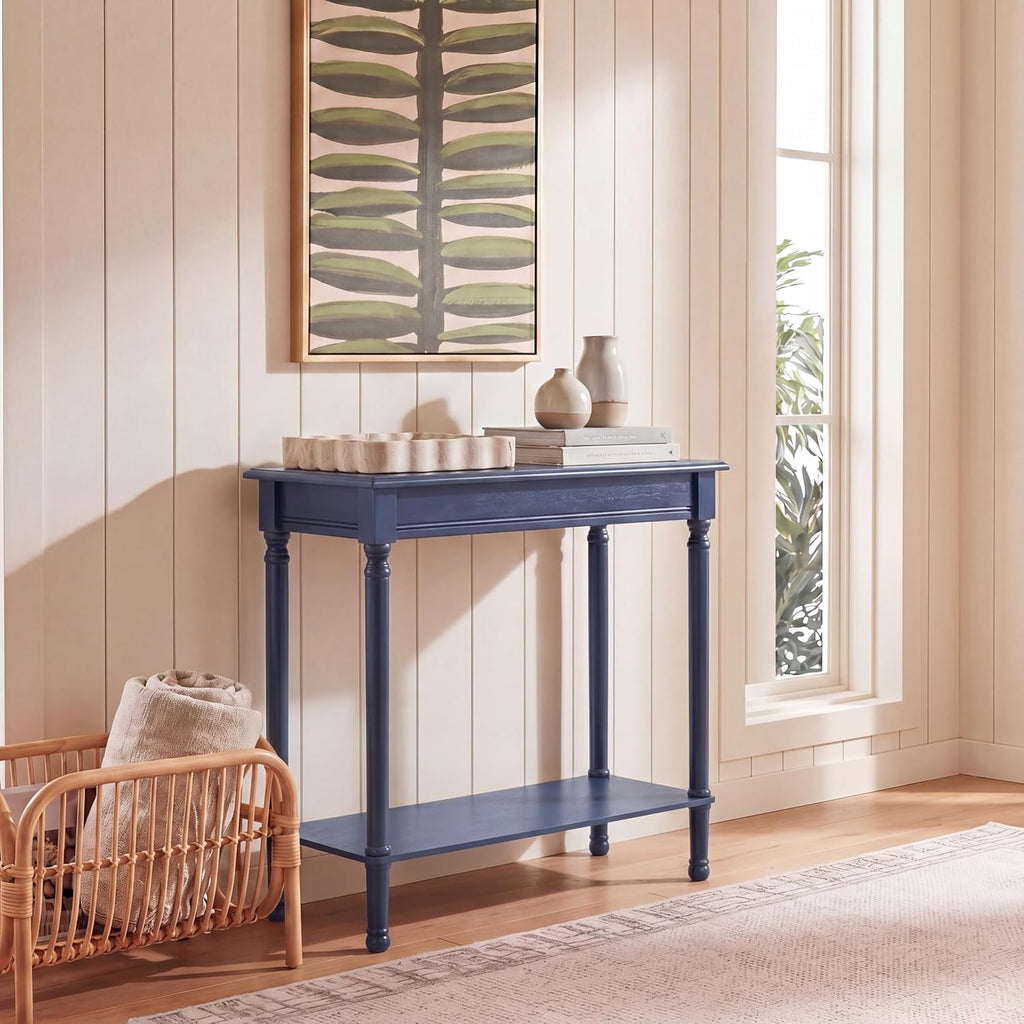 SAFAVIEH Furniture - Tinsley Rectangle Console Table - Blue - Solid Wood - Farmhouse Turned-Leg Design - Ideal for Entryway, Living Room, Hallway, 28" W x 11.75" D x 28" H (CNS5724F)