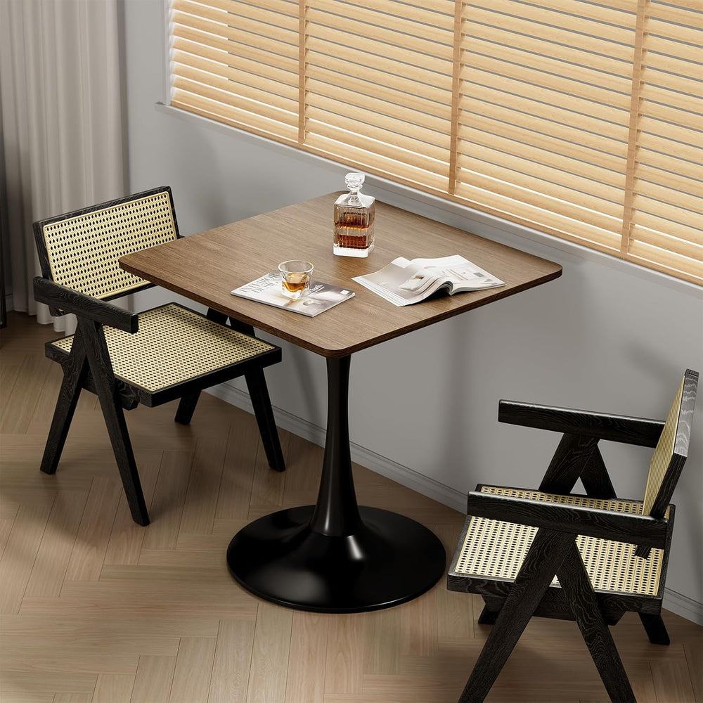 Walnut Square Tulip Table for 2, 24 Inch Small Dining Table with Metal Pedest...