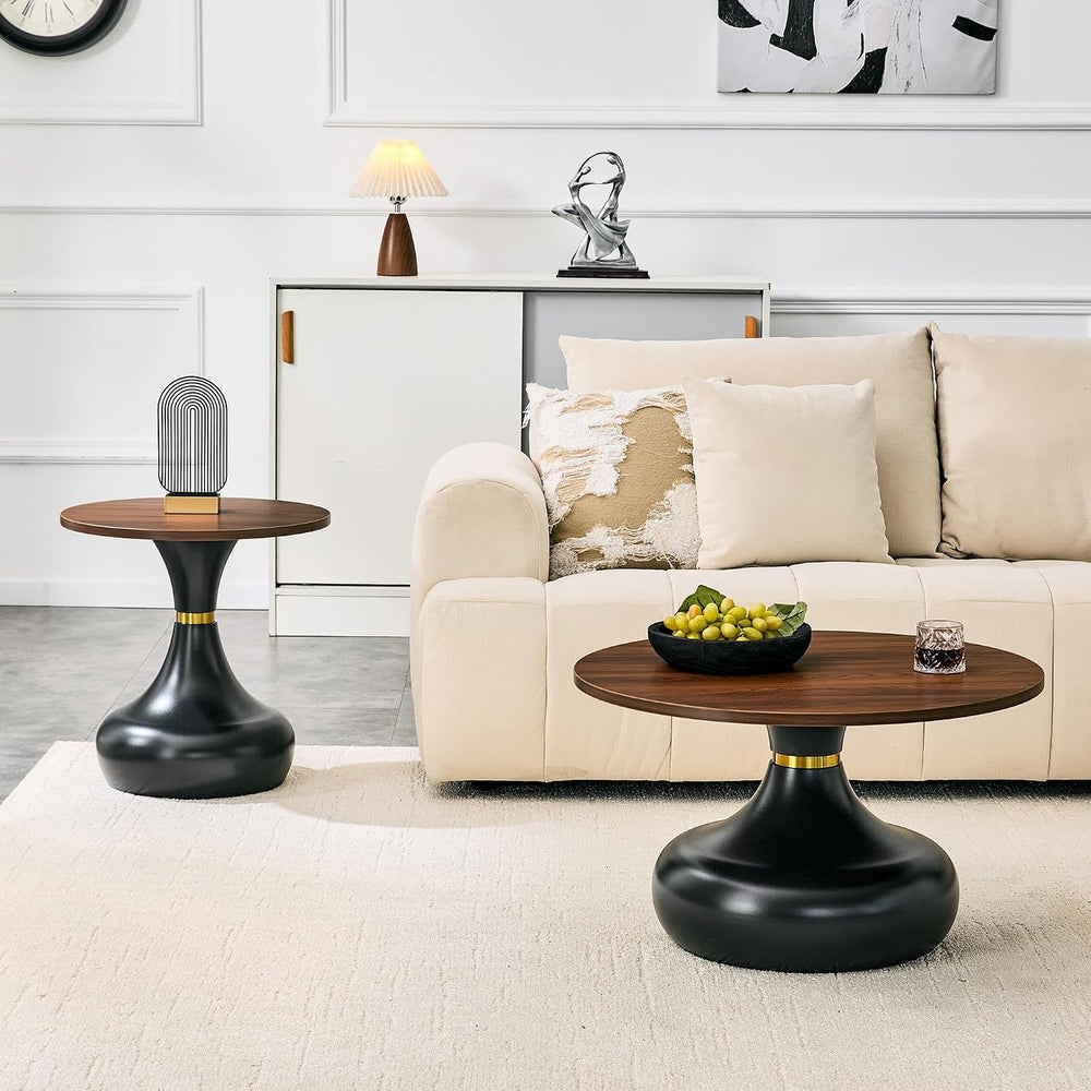 Nesting Coffee Table Set of 2, Modern Rustic Round Wood Center Table Set | Fr...
