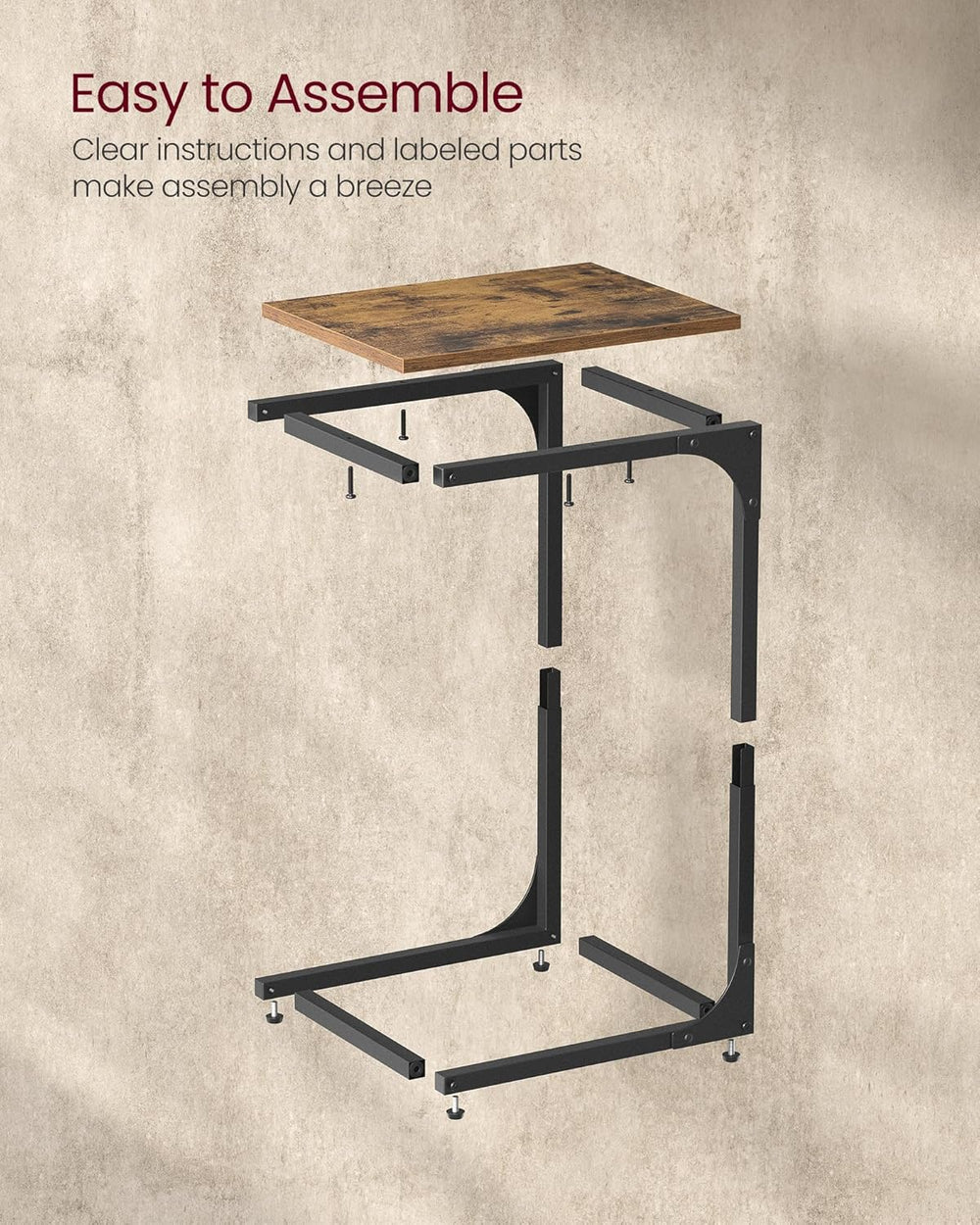 VASAGLE C-Shaped End Table, Small Side Table for Couch, Sofa Table with Metal...