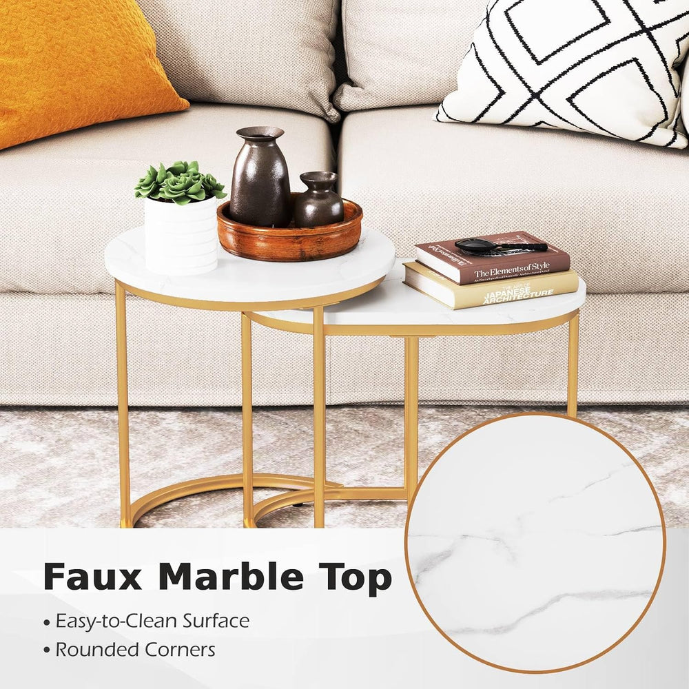 Multigot Nesting Tables Set of 2, Stacking End Side Table, Marble Accent Snac...