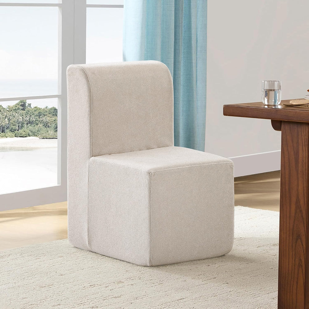 Upholstered Dining Chair, Modern Linen Fabric Dining Room Chair with Mid Back...