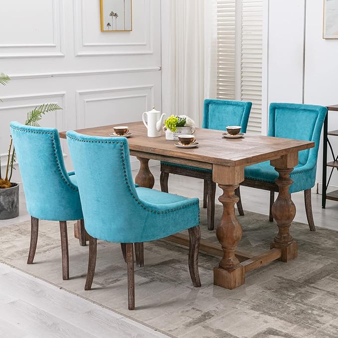 Teal Dining Chairs Set of 2, Kitchen & Dining Room Chairs, Fabric Upholst...