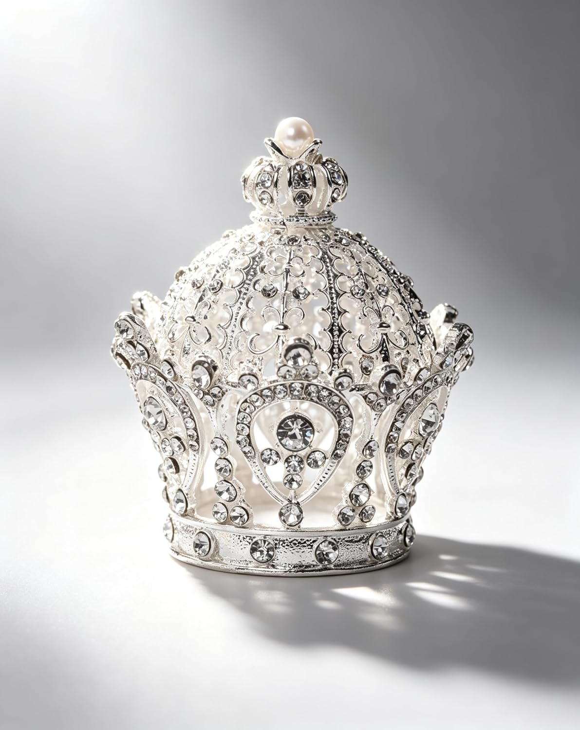 Silver Crown Jewelry Box, Vintage Decorative Trinket Box with Rhinestone | Hand Painted Ring Earring Storage - Metal Hollow Ring Earring Keepsake Case, Keepsake Gift Box for Women Girls