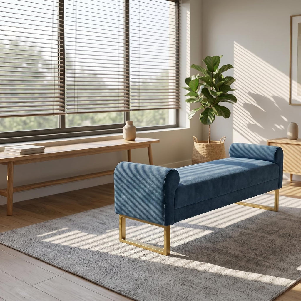 65.75" Storage Ottoman Bench, End of Bed Bench for Bedroom | Hidden Storage, Gold Metal Legs, Chenille Upholstered Seat And Modern Design For Living Room, Entryway Or Window Seating