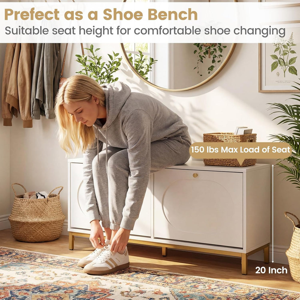 Giantex Shoe Storage Bench with 2 Flip Drawers, 39.5" W Entryway Bench w...