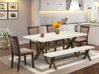 East West Furniture X727MZ748-6 6 Piece Dining Table Set Contains a Rectangle Kitchen Table with X-Legs and 4 Coffee Linen Fabric Upholstered Chairs with a Bench, 40x72 Inch, Multi-Color