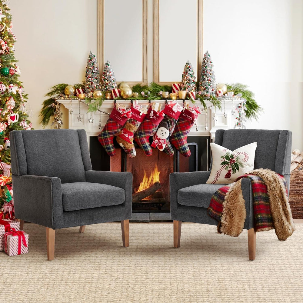 COLAMY Modern Wingback Living Room Chair Set of 2, Upholstered Fabric Accent ...