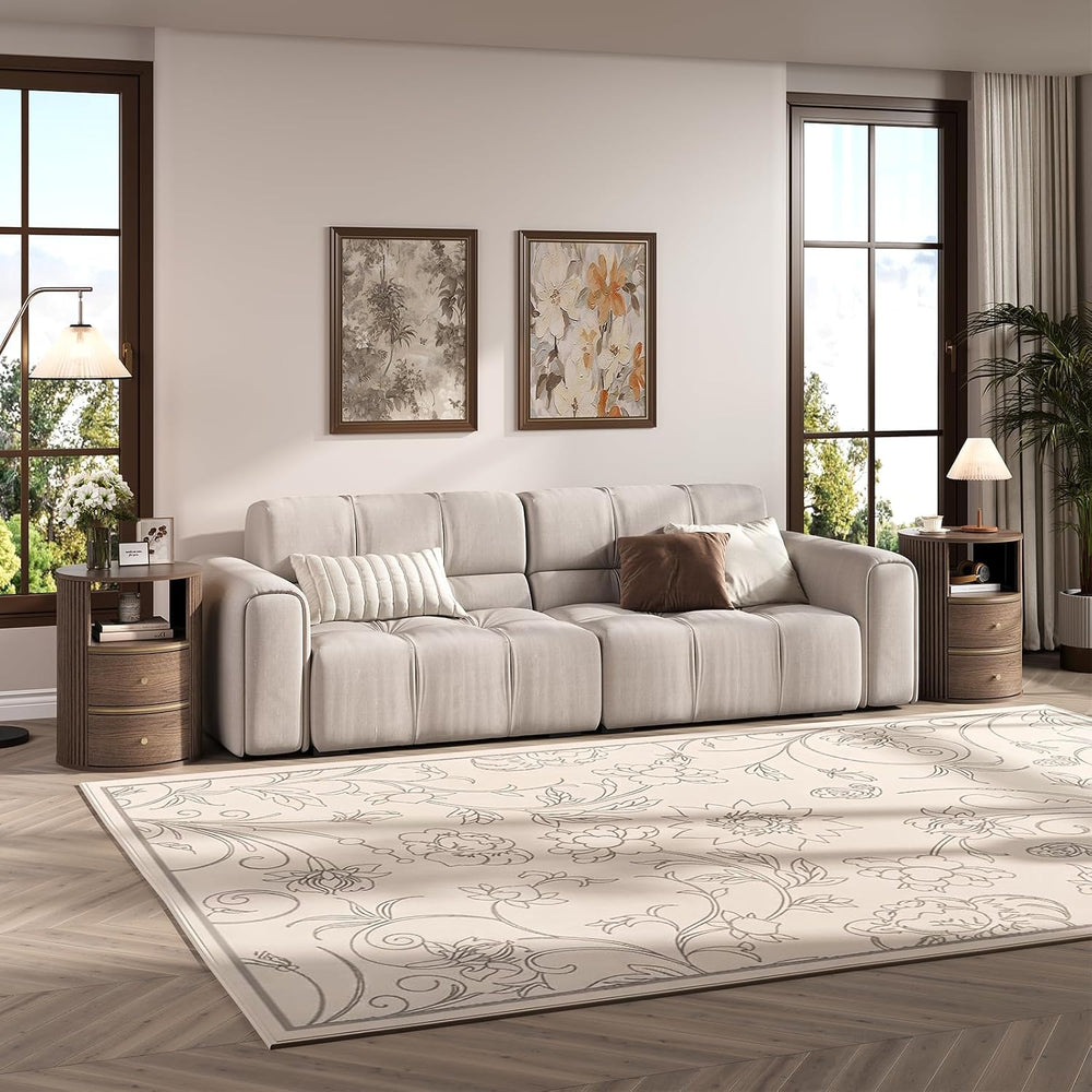JOINICE Round End Tables Living Room, Fluted End Table with 2 Drawers and Ope...