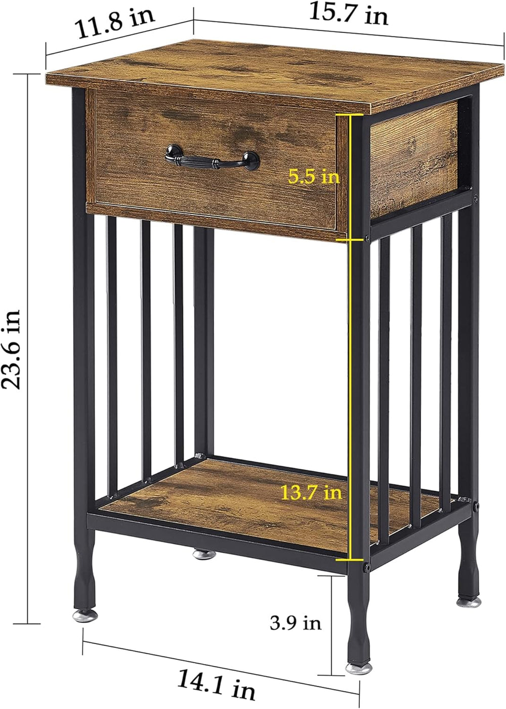 VECELO Nightstands, Industrial Side Table/End Tables with Drawer and Storage ...