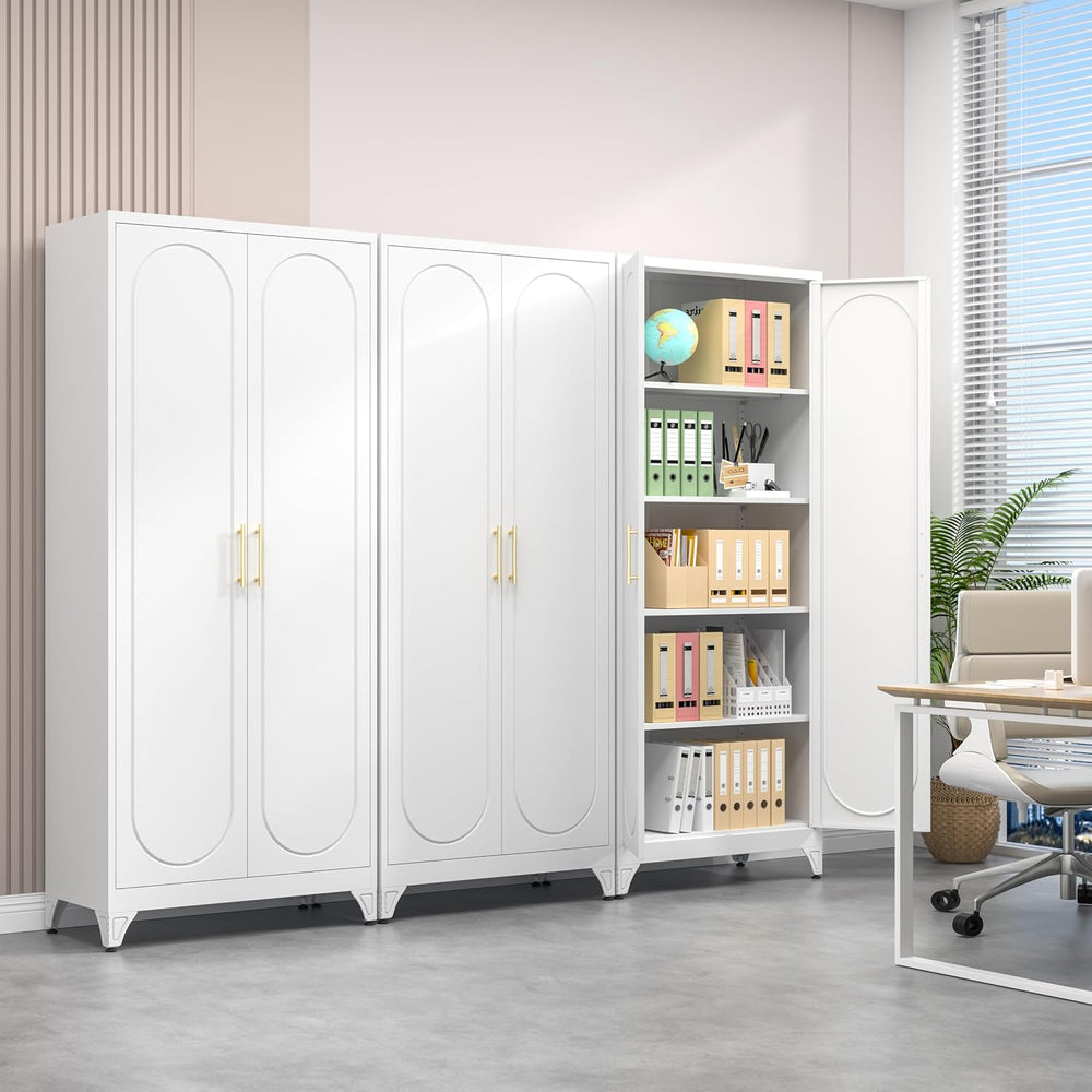 Polup 75" Tall Metal Kitchen Pantry Storage Cabinet with Doors and Shelv...