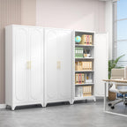 Polup 75" Tall Metal Kitchen Pantry Storage Cabinet with Doors and Shelves | White Freestanding Cupboard, 5-Tier Heavy Duty, 4 Adjustable Shelving, Gold Handles, for Garage, Dining Living Room, Office