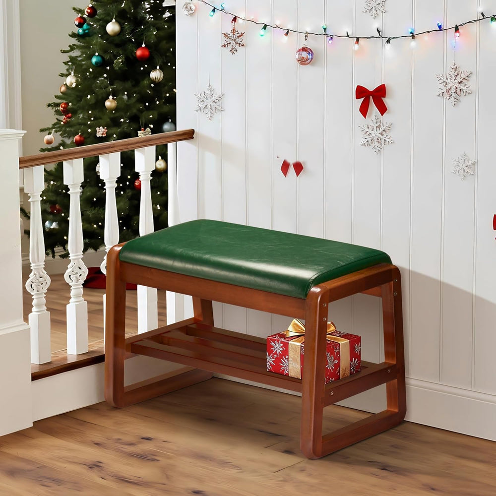 HABUTWAY Solid Wood Shoe Rack, Entryway Shoe Bench with Cushion, 2 Tier Shoes...