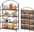 4NM No Assembly Folding Bookshelf for Living Room, 4 Tiers Collapsible Book Shelves Open Industrial Foldable Bookcase Storage Shelf for Home Office - Rustic Brown Black