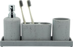 ZCCZ -Beige Bathroom Accessories Set 4 Pcs - Toothbrush Holder, Soap Dispenser, Vanity Tray, Bathroom Tumbler - Countertop Vanity Organizer - Bathroom Accessory Set- Toothbrush Holder Set, Stone Sets