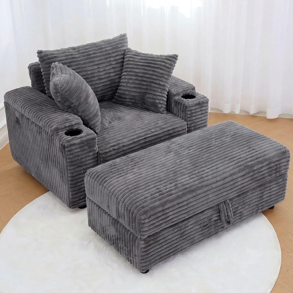 LIKIMIO 54'' Oversized Chaise Lounge Chair Indoor, Gray | Wood Frame