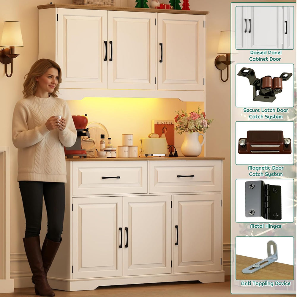 71" Tall 47" Wide Large Pantry Storage Cabinet w/ Power Outlet,LED ...