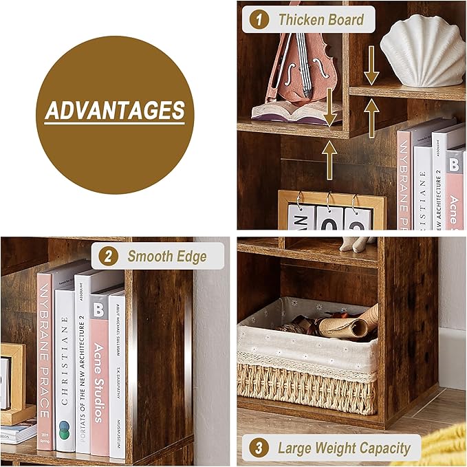 VECELO Small Bookshelf, 3 Cube Shelf, Fits Tallest Hardcovers, Horizontal Ava...