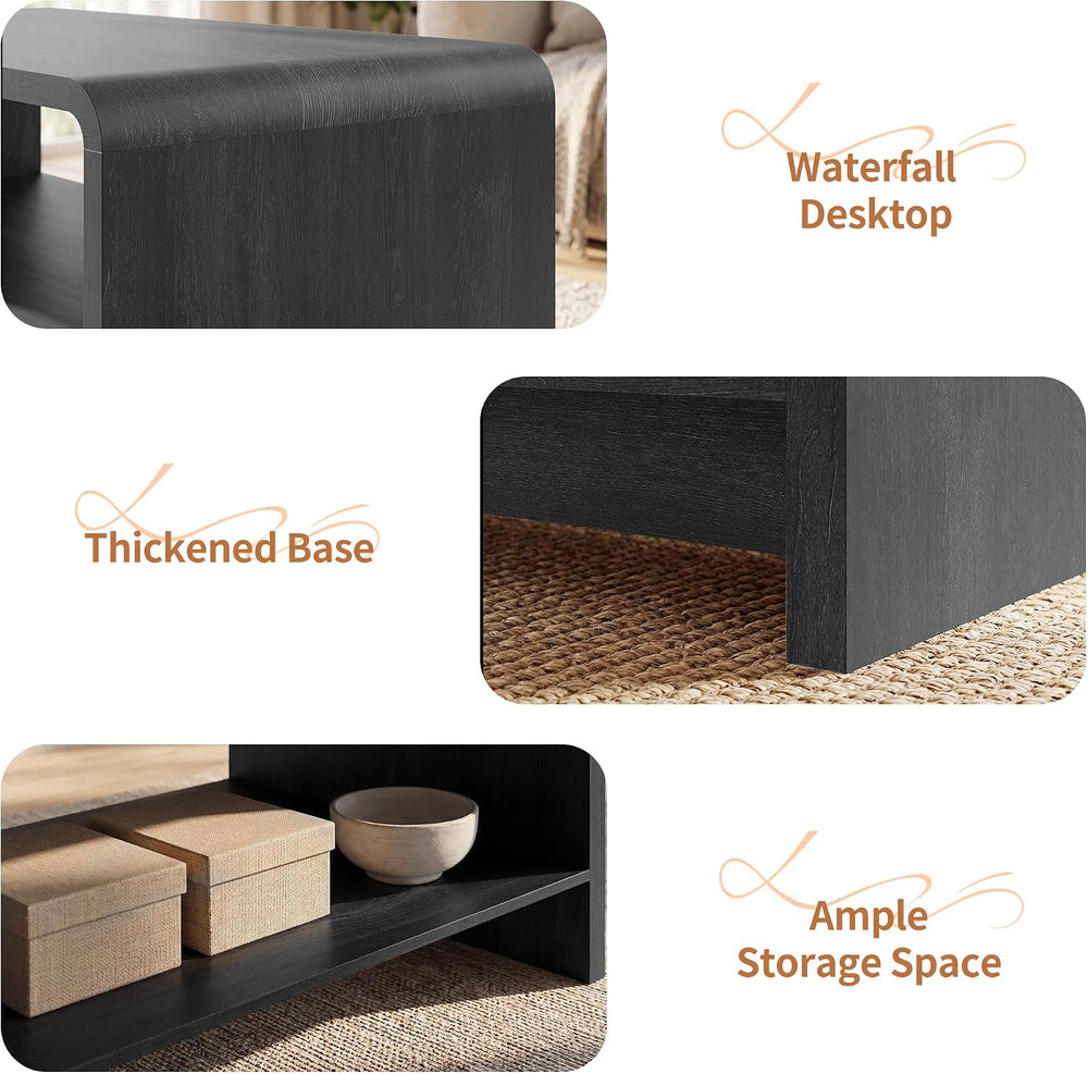 48" Coffee Table with Open Storage Shelf, 2-Tier Minimalist Wooden Coffe...