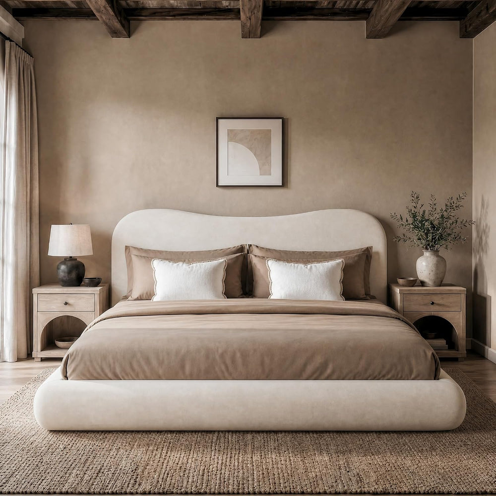 RECCI AirFrame King Upholstered Bed Frame with Camelback Curved Headboard
