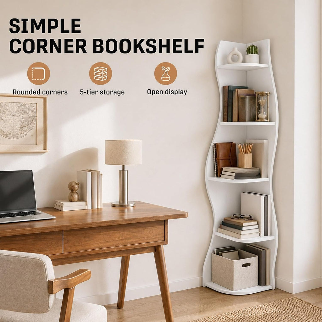 5-Tier Corner Shelf, Space-Saving Storage for Living Room