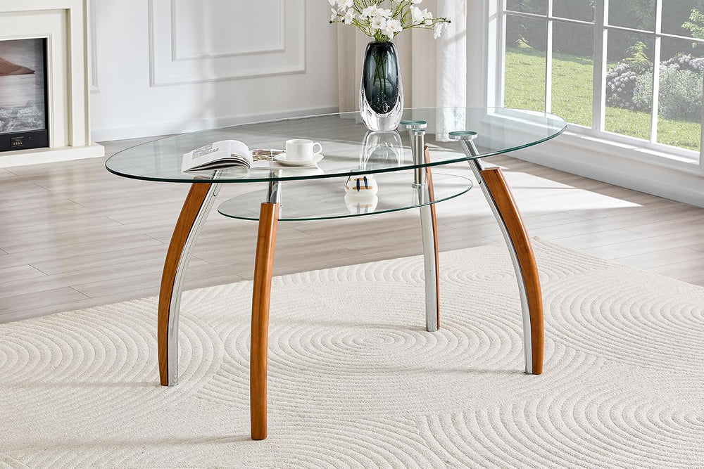 62.87" Glass Dining Table for 4-6, Modern Oval Dining Room Table with 0....