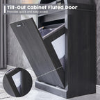 Arched Tilt-Out Trash Can Cabinet, Fluted 10 Gallon Trash Can Cabinet Set of 2, Modern Laundry Hamper Cabinet, Hidden Garbage Can with Storage Basket for Kitchen, Living Room, Dark Grey