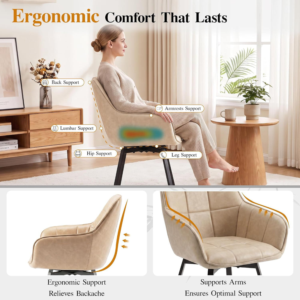 TUKAILAi Swivel Dining Chairs Set of 2, Faux Leather Dining Chairs with Arms ...