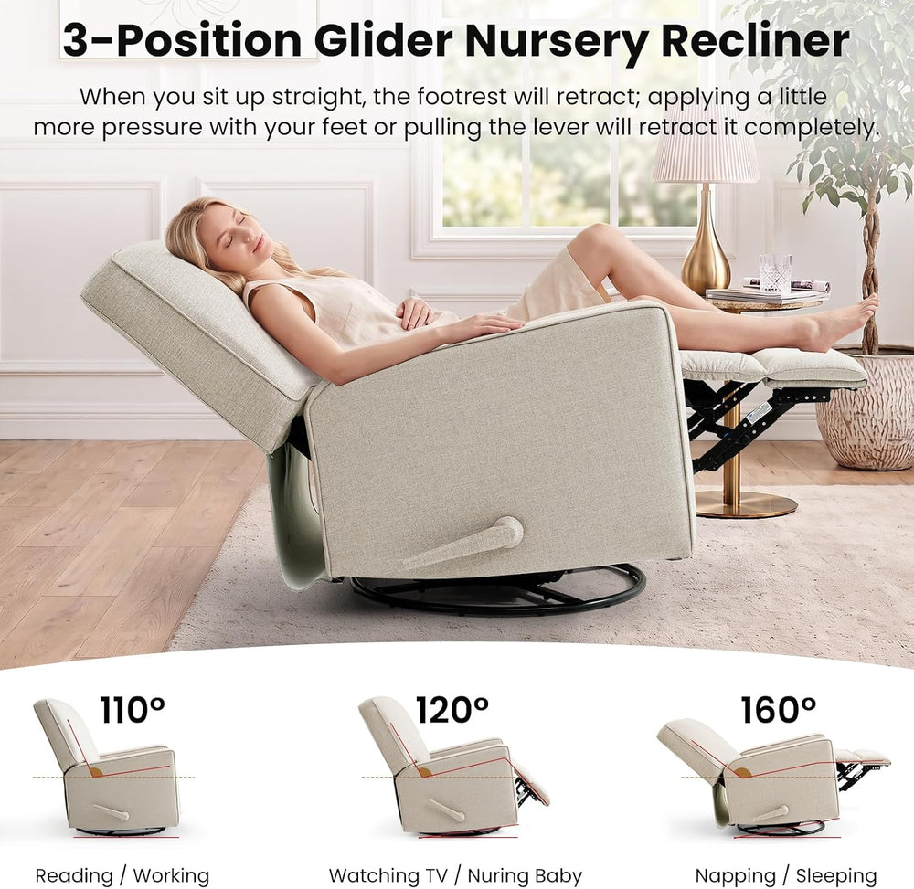 Harkawon Swivel Rocker Recliner Chair, Glider Rocker Recliner, Beige