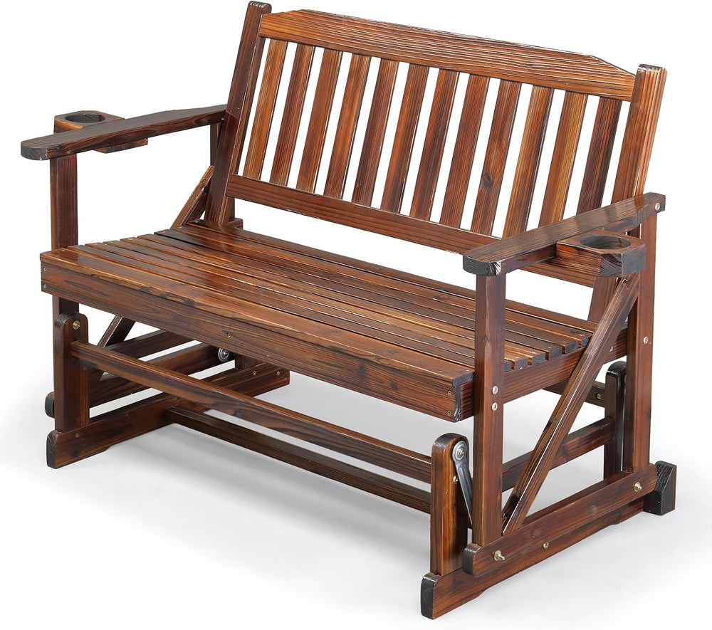 VINGLI 2-Person Outdoor Glider Bench, Patio Glider with Cup Holders, Outdoor ...