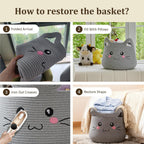 VK VK·LIVING Cat Storage Basket - Large Woven Cotton Rope Toy & Laundry Organizer with Handles for Nursery, Bedroom, Living Room, Holds Blankets, Clothes, Toys (15”D x 14”H)