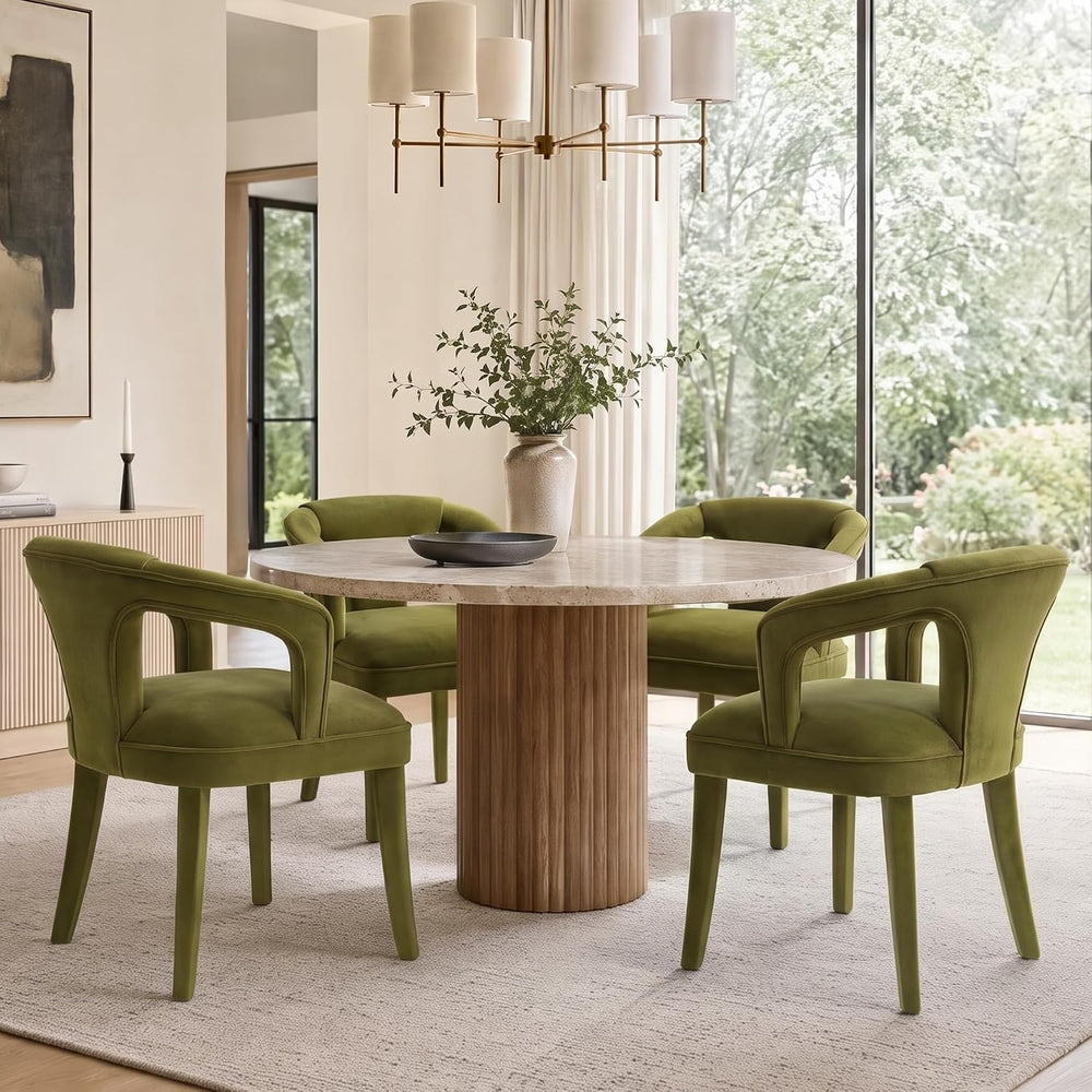 Hyfirm Olive-Green Velvet Dining Chairs Set of 4, Modern Upholstered Solid Wo...