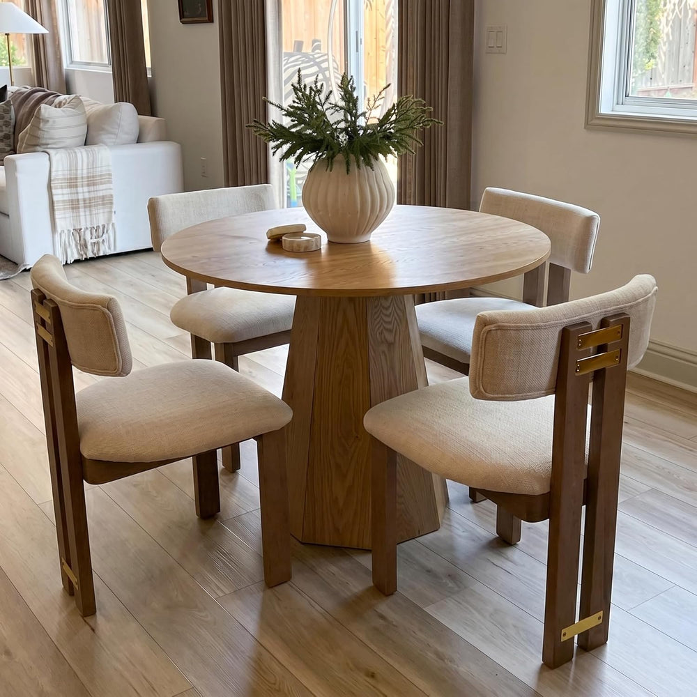 BESTANO 39” Round Solid Wood Dining Table for 4-5 People, Modern Pedestal Din...