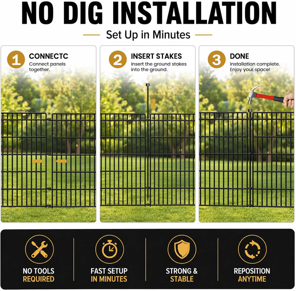 No Dig Garden Fence, Dog Fencing Outdoor for Yard, 5 Panels with Gate