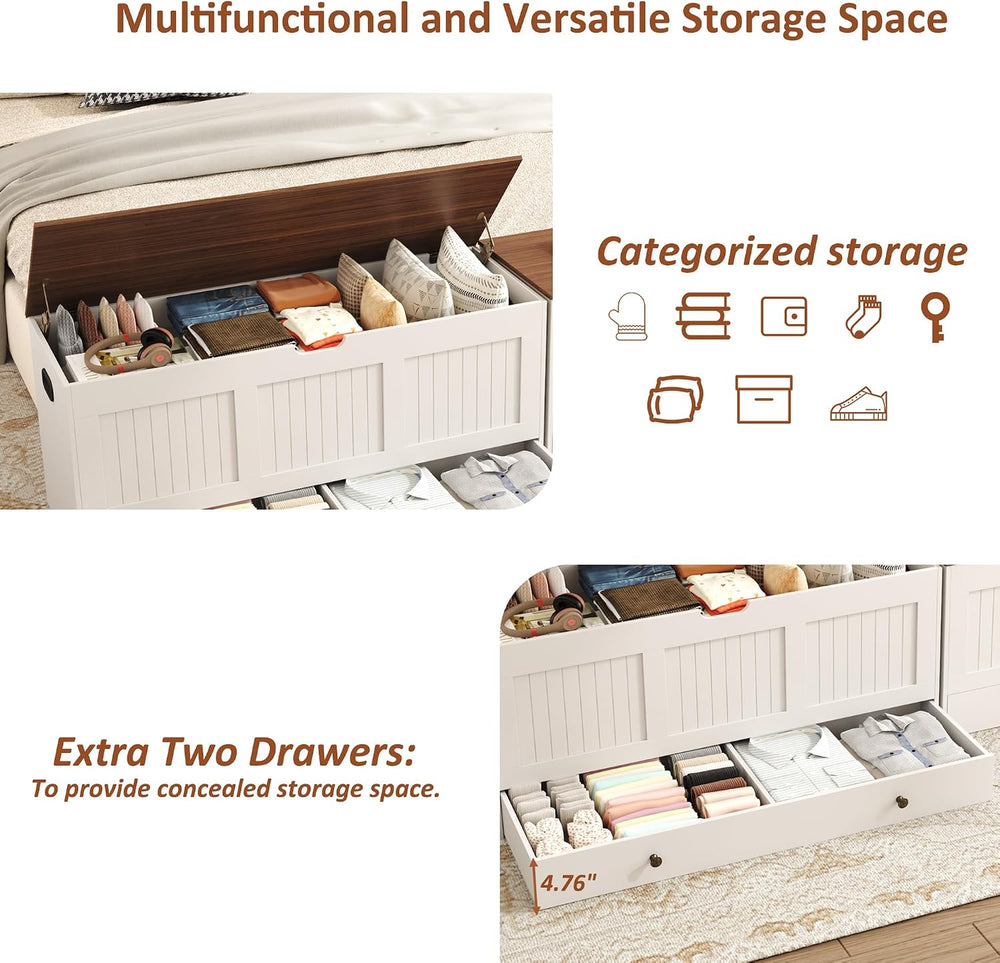 HOMEFORT 44.3" Storage Chest with 2 Drawers, Retro Wooden Storage Trunk ...