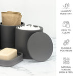 ZCCZ Gray Bathroom Accessories Set 6 Pieces - Toothbrush Holder, Lotion Dispenser, Qtip Container, Vanity Tray, Tumbler - Countertop Organizer for Bathrooms - Elegant and Functional Décor Set