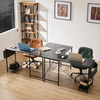 Sweetcrispy L Shaped Desk Gaming Computer 50 Inch Reversible Corner PC Work Table for Writing Study Student with Wood Tabletop Metal Frame CPU Stand Side Bag for Home Office Small Space, Grey