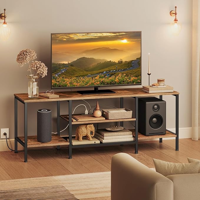 HOOBRO TV Stand with Power Outlets to 65 Inches, TV Console Table with Open S...